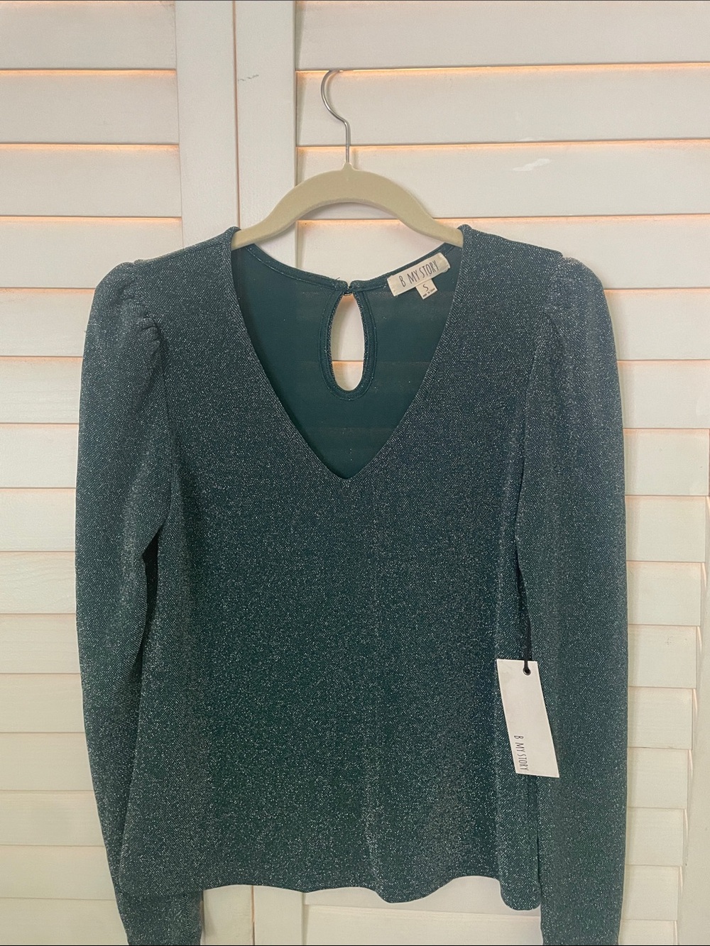 My Story Shimmery Teal V-Neck Long Sleeve Top Size Small NWT